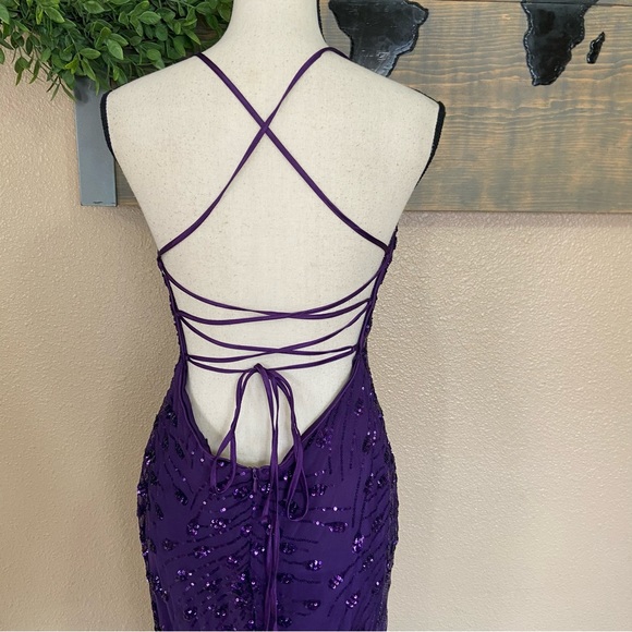 Lulus Photo Finish Purple Sequin Lace-Up Maxi Dress - Picture 6 of 12